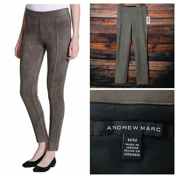 NWT Andrew Marc Pants Size M Soft Faux Suede Pull On Leggings Taupe Stretch - Picture 1 of 10